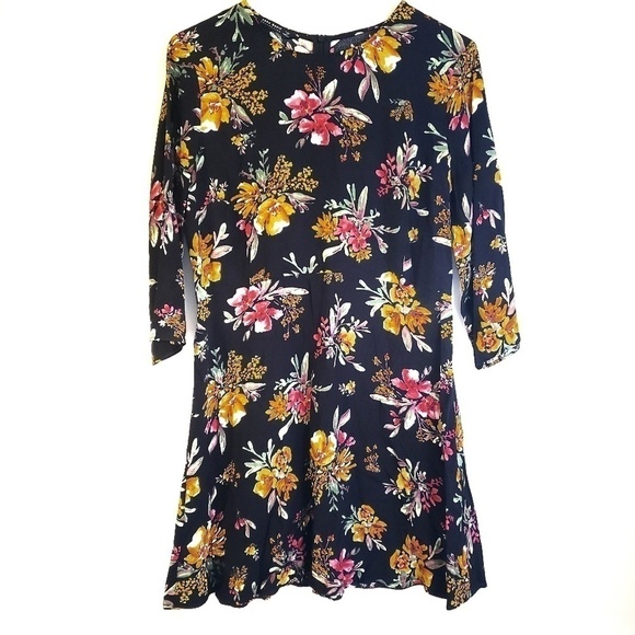 Zara Basic Floral Print 3/4 Sleeve Mini Dress - Picture 1 of 6